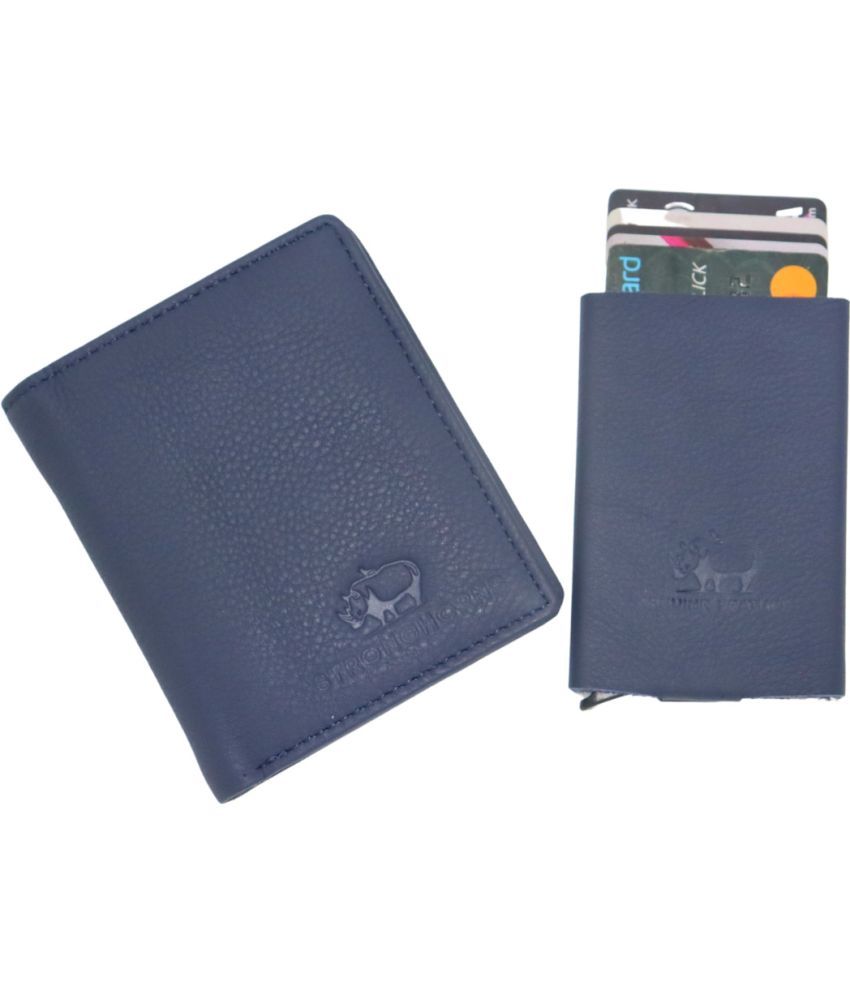     			STRONG HORNS 100% Leather Solid Men's Regular Wallet With 10 Slots For Card ( Blue , Pack of 1 )