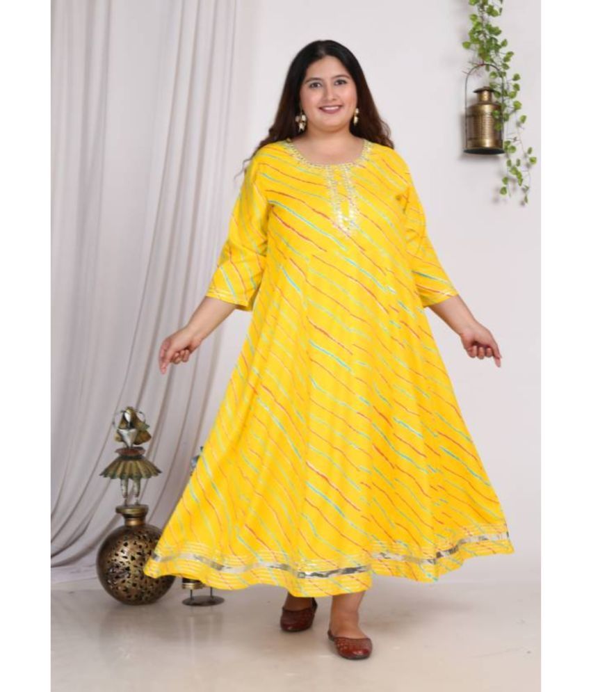     			Swasti Pack of 1 Cotton Blend Printed Anarkali Women's Kurti - ( Yellow )