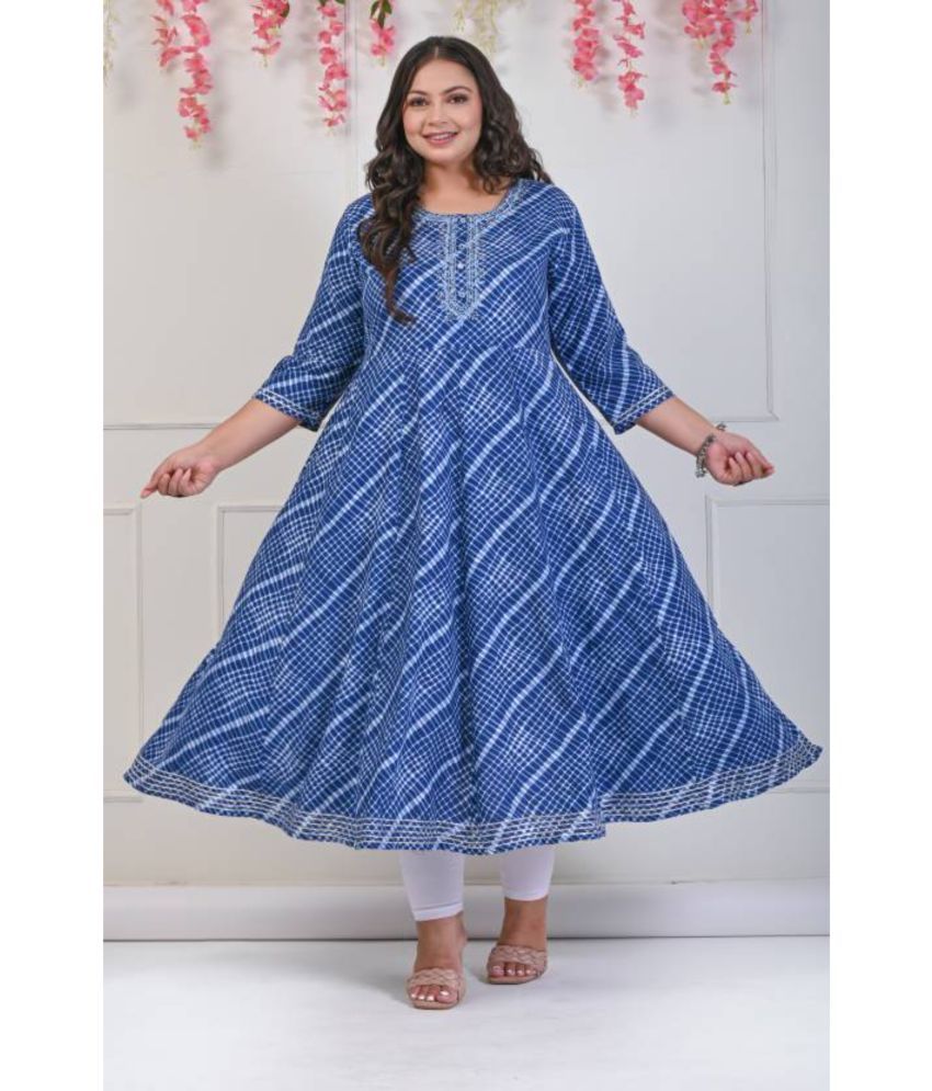     			Swasti Pack of 1 Cotton Blend Checks Anarkali Women's Kurti - ( Blue )