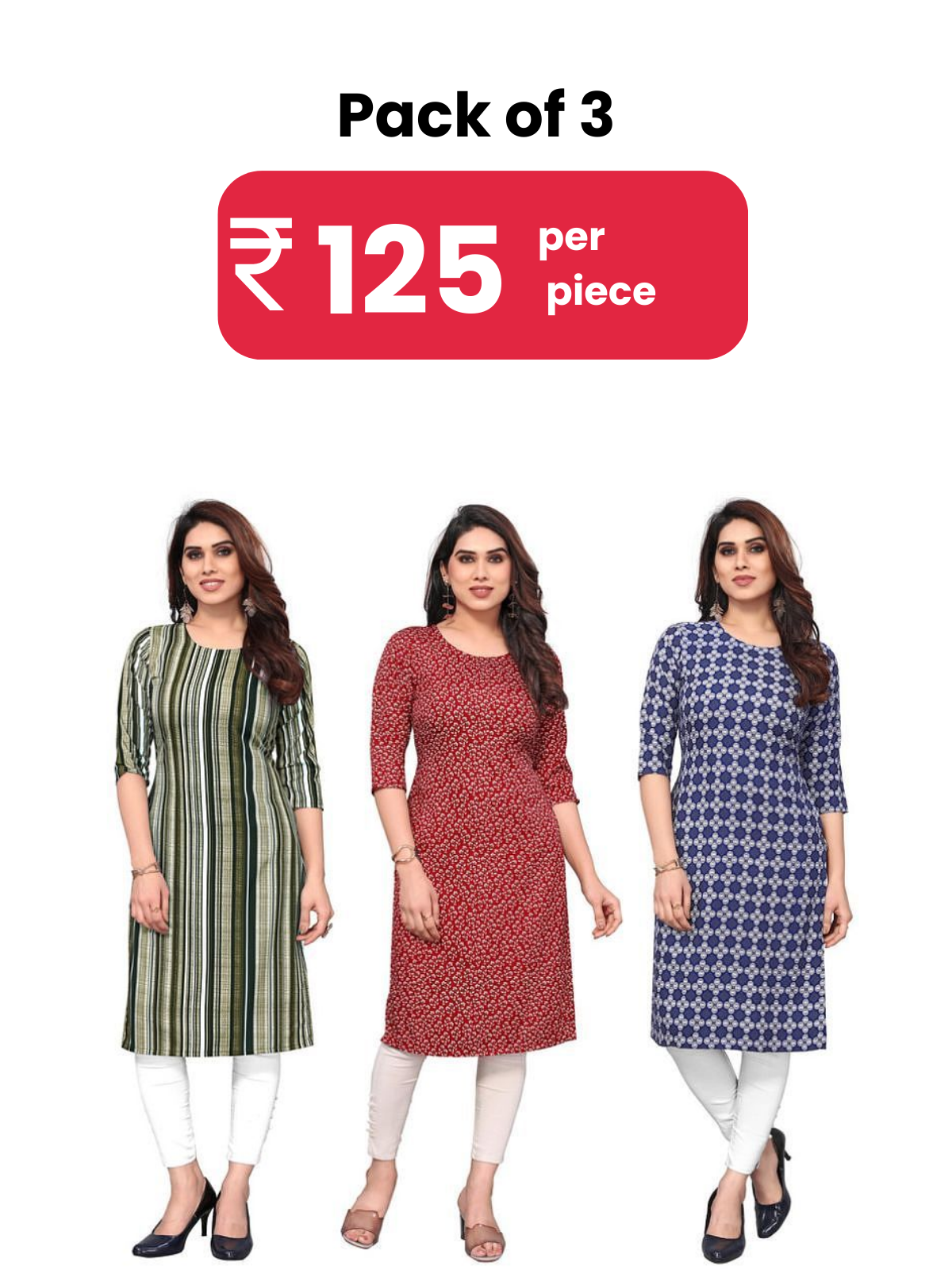     			KETAKI FASHION Crepe Striped Straight Women's Kurti - Multicolor4 ( Pack of 3 )