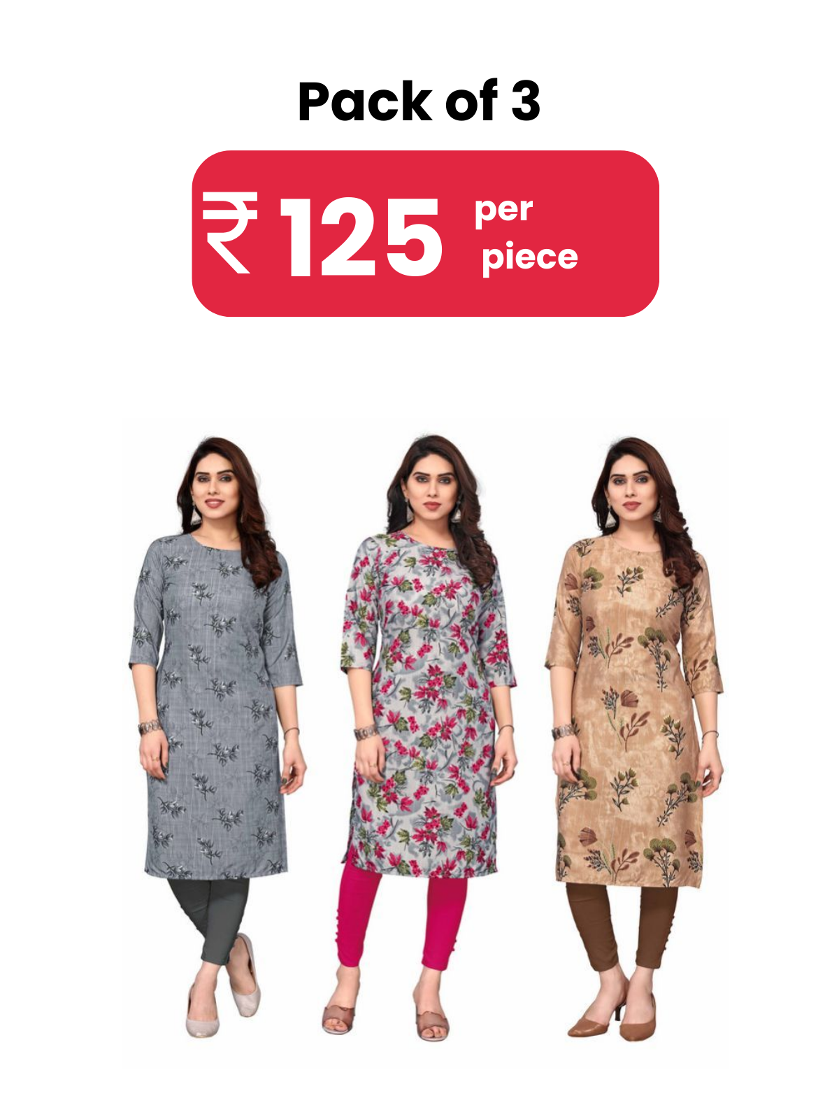     			KETAKI FASHION Crepe Printed Straight Women's Kurti - Multicolor6 ( Pack of 3 )