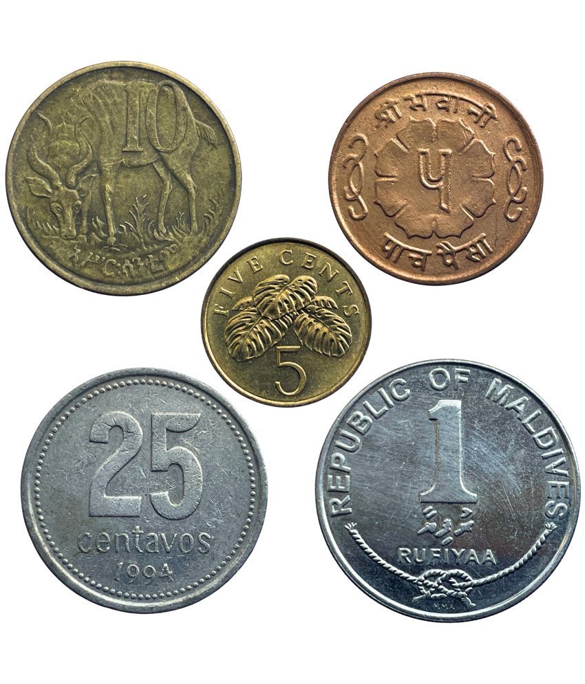     			COINIACS SET of 5 Foreign Coins of 5 Countries (5 Coins SET), Collectible.