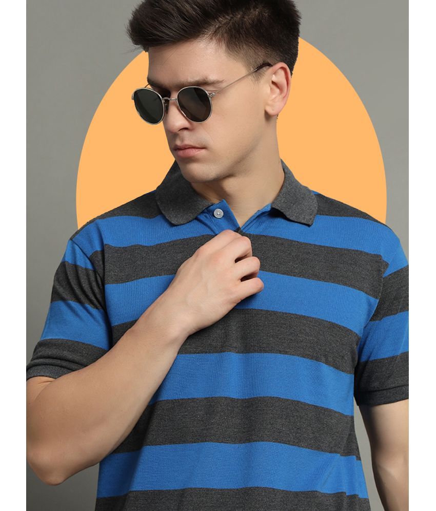     			GET GOLF Pack of 1 Cotton Blend Regular Fit Striped Half Sleeves Men's Polo T Shirt ( Blue )