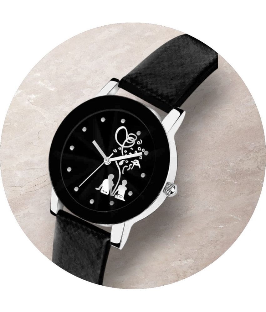     			Cosmic Black Leather Analog Womens Watch