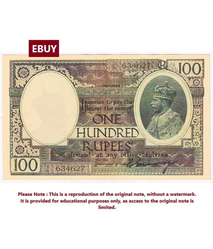     			Extremely Rare Big 100 Rupees King George 5th, Signed by H.Denning, British India, High Quality, Reproduction of old Note Collection