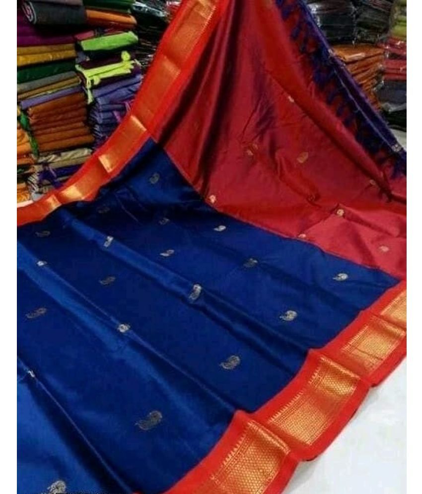     			FAB SILK Cotton Silk Woven Saree With Blouse Piece ( Navy Blue , Pack of 1 )