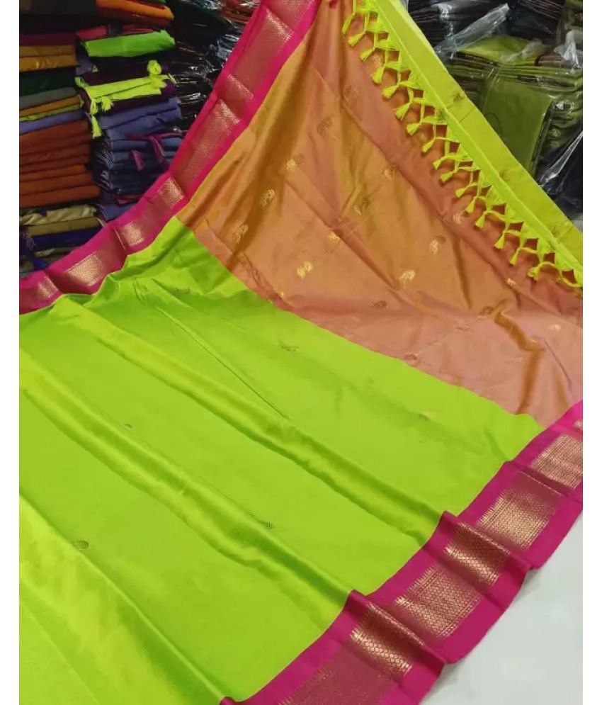     			FAB SILK Cotton Silk Woven Saree With Blouse Piece ( Lime Green , Pack of 1 )