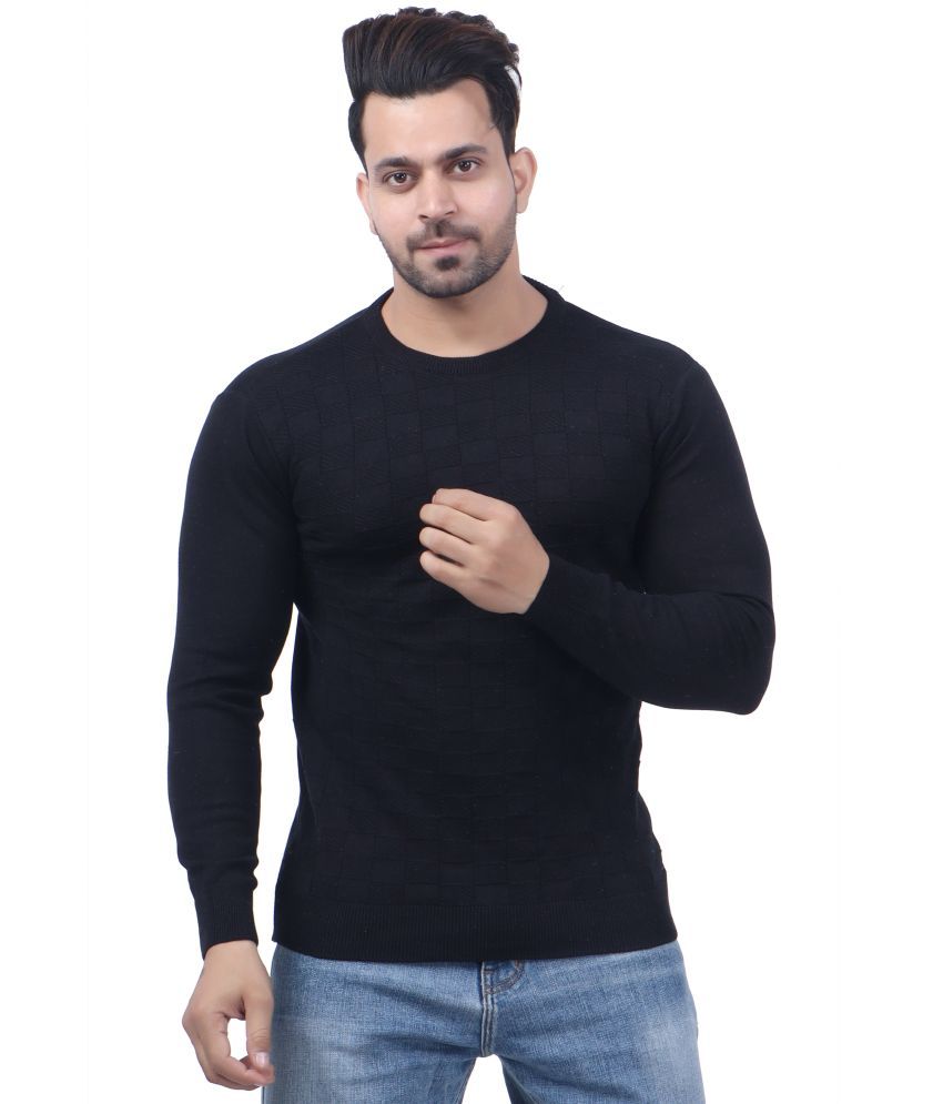     			FEVERFEW Cotton Blend Round Neck Men's Full Sleeves Pullover Sweater - Black ( Pack of 1 )