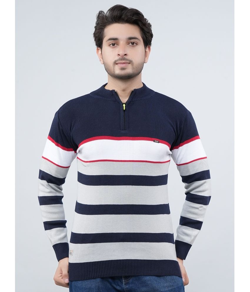     			FEVERFEW Cotton Blend V-Neck Men's Full Sleeves Pullover Sweater - Navy ( Pack of 1 )