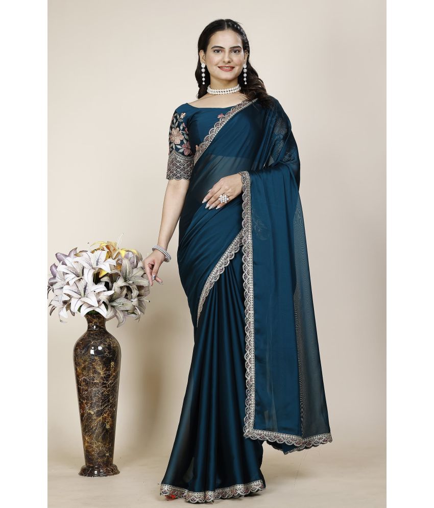     			Gullak Chiffon Embroidered Saree With Blouse Piece ( Blue , Pack of 1 )