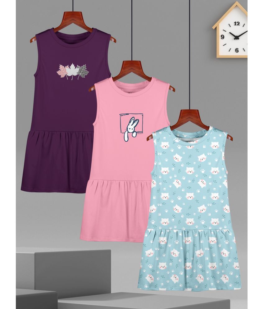     			HELLCAT Cotton Blend Dress For Girls ( Pack of 3 , Purple )