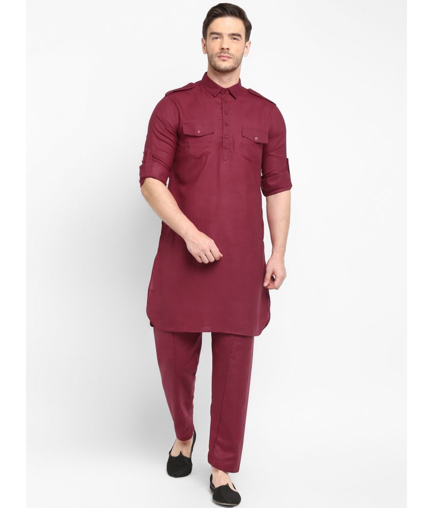     			Hangup Maroon Viscose Regular Fit Men's Pathani Suit ( Pack of 1 )