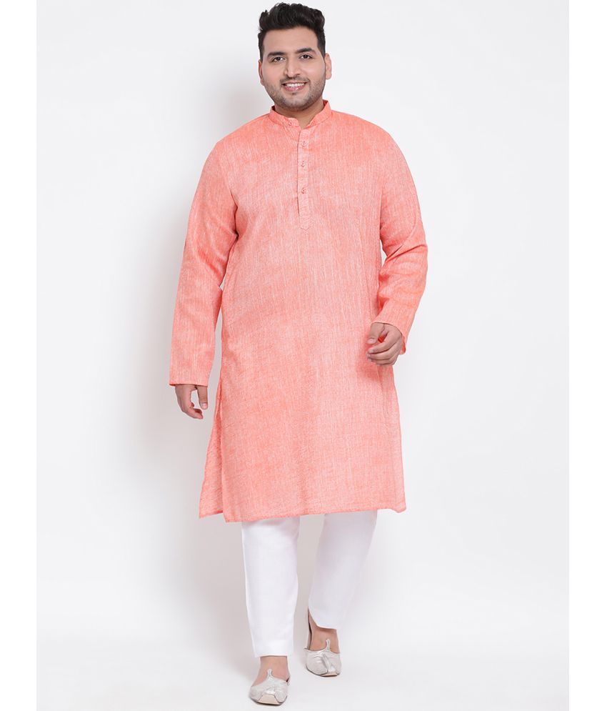     			Hangup Orange Linen Regular Fit Men's Kurta Pyjama Set ( Pack of 1 )