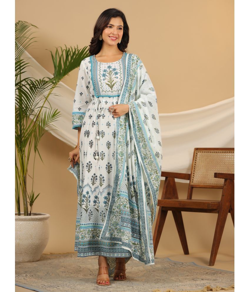     			Juniper Cotton Anarkali Printed Blue Ethnic Dress For Women - ( Pack of 1 )