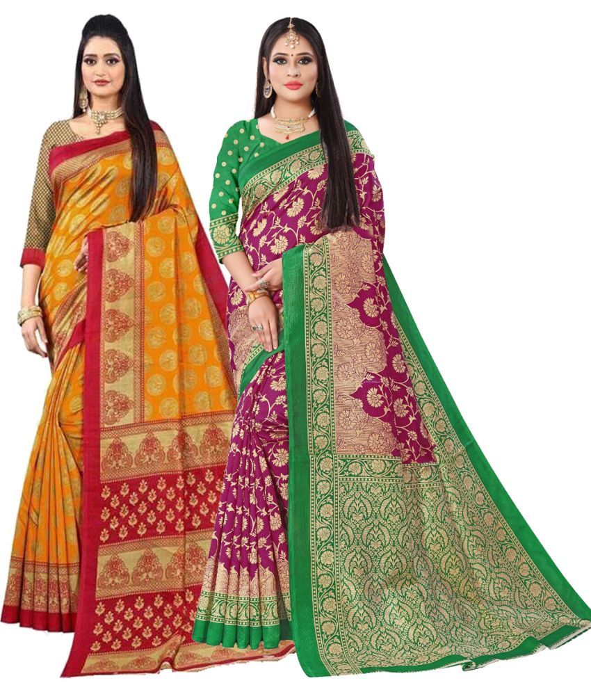     			Kanooda Prints Art Silk Printed Saree With Blouse Piece ( Multicolor , Pack of 2 )