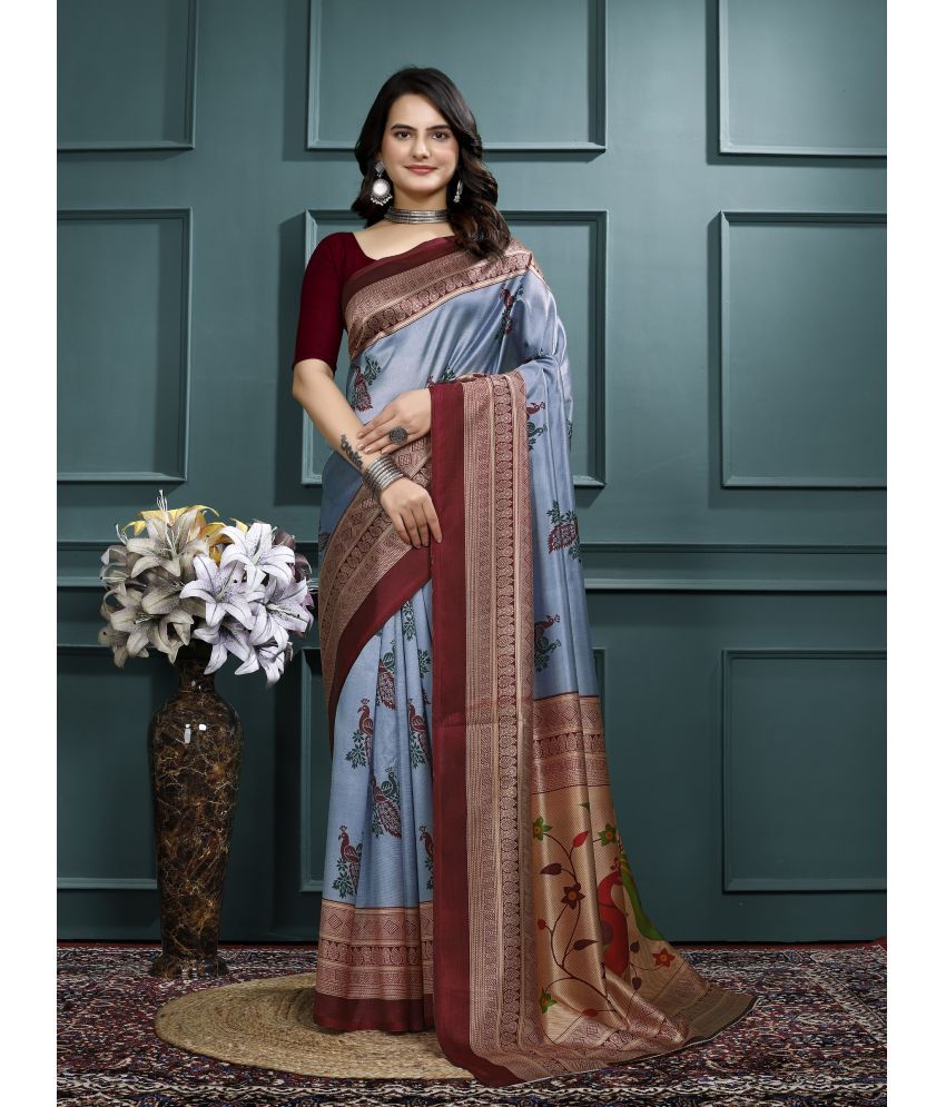     			Kanooda Prints Art Silk Printed Saree With Blouse Piece ( Maroon , Pack of 1 )