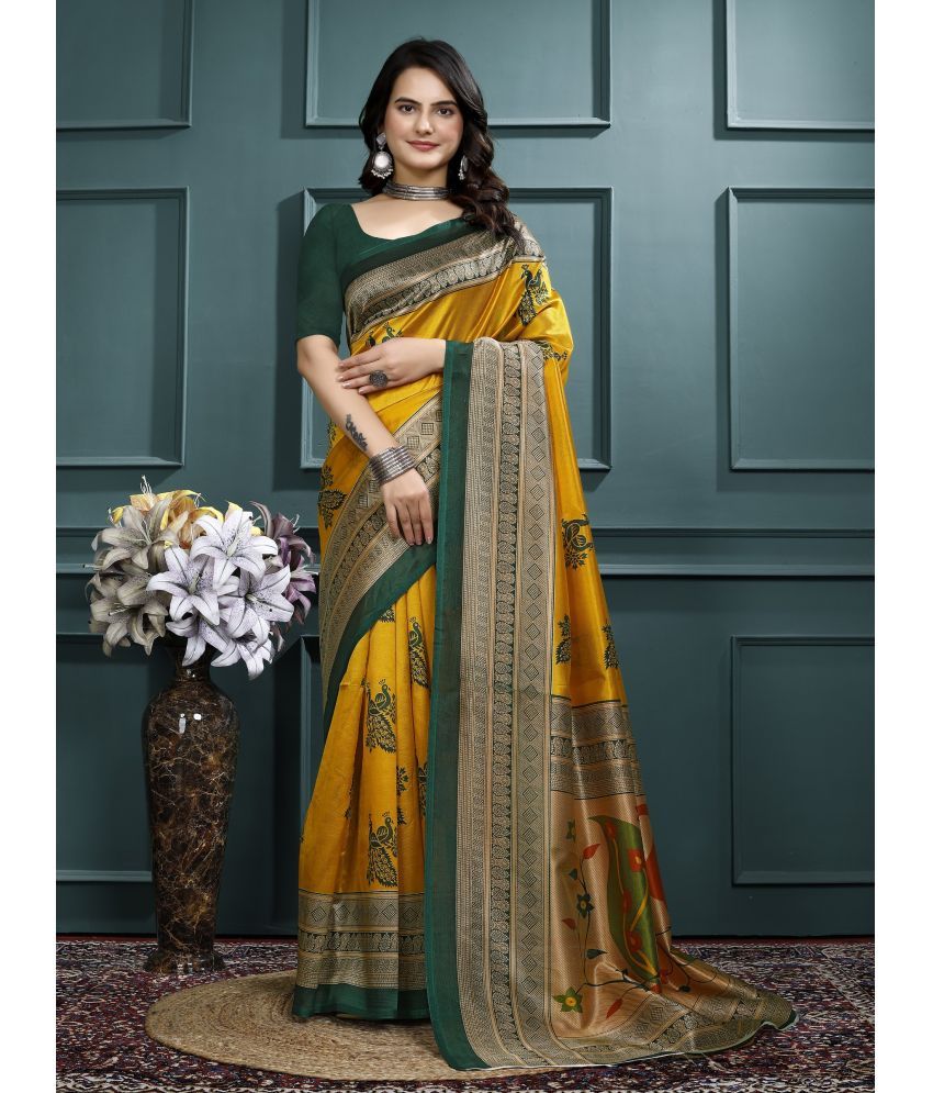     			Kanooda Prints Art Silk Printed Saree With Blouse Piece ( Green , Pack of 1 )