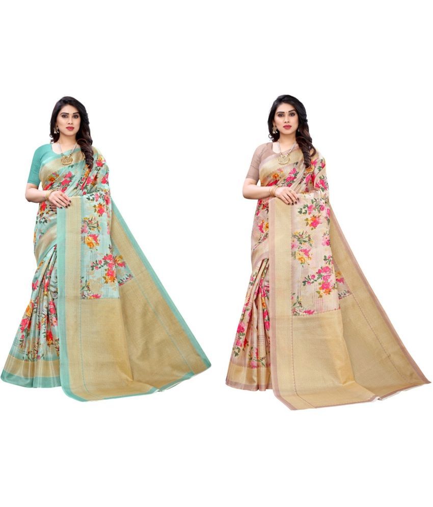     			Kanooda Prints Art Silk Printed Saree With Blouse Piece ( Multicolor , Pack of 2 )