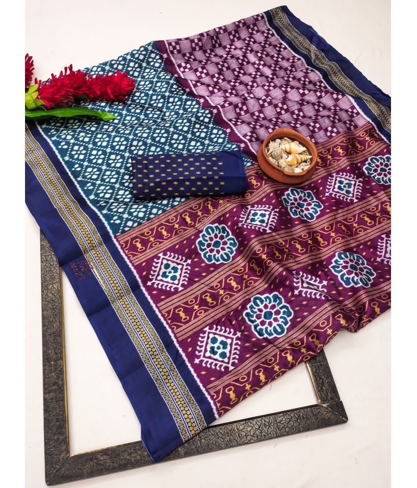     			Kanooda Prints Art Silk Woven Saree With Blouse Piece ( Blue , Pack of 1 )