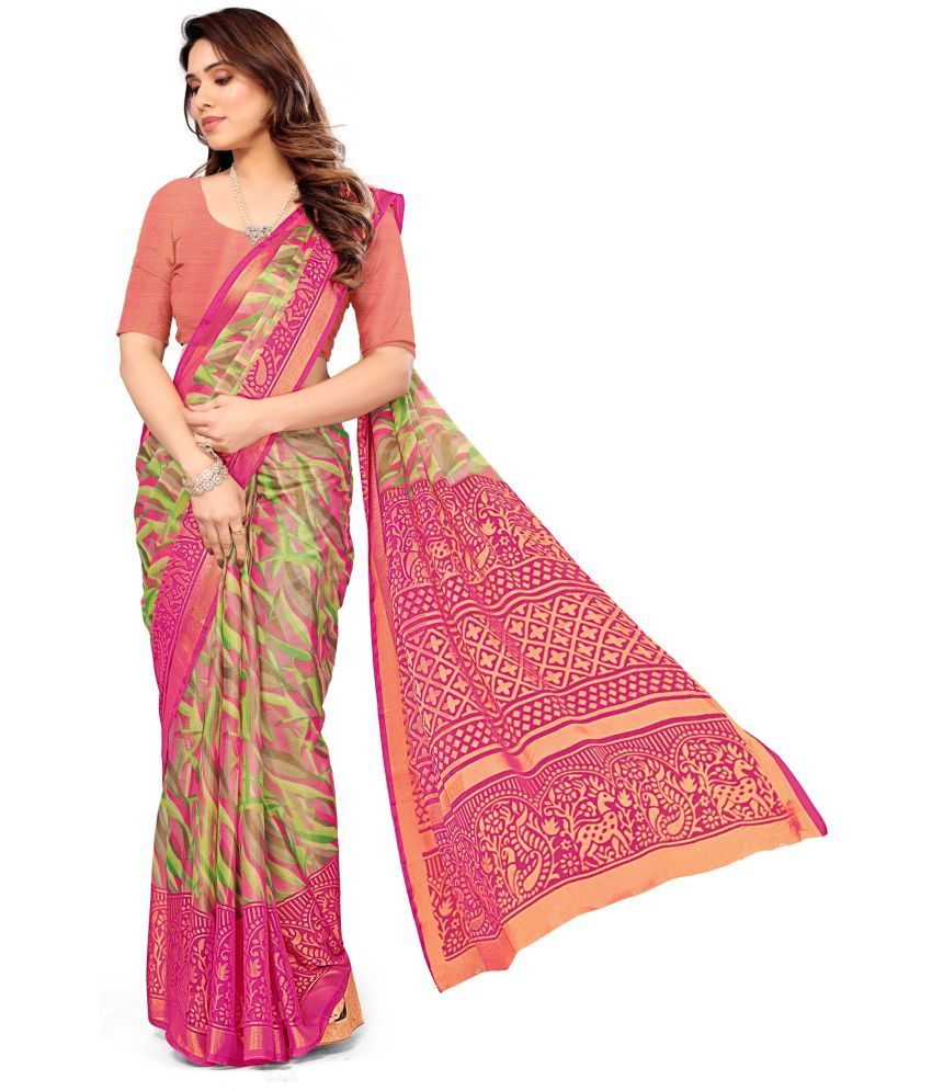     			Kanooda Prints Brasso Woven Saree With Blouse Piece ( Pink , Pack of 1 )