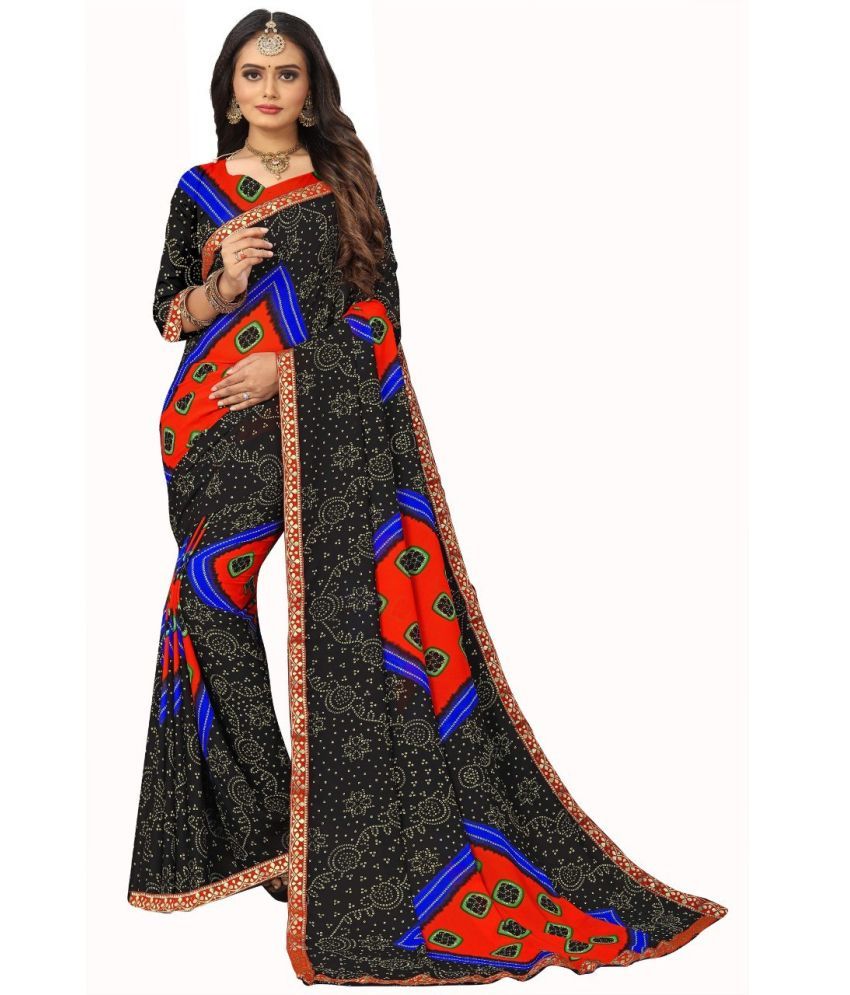     			Kanooda Prints Georgette Embroidered Saree With Blouse Piece ( Black , Pack of 1 )