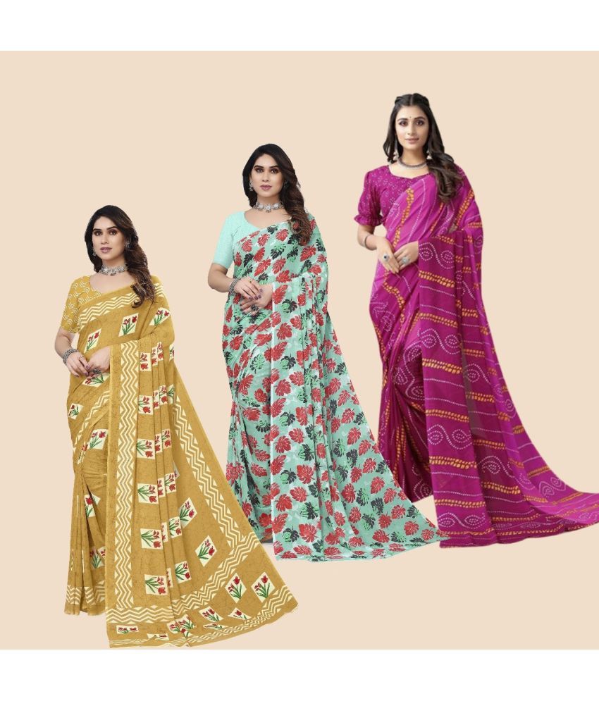     			Kanooda Prints Georgette Printed Saree With Blouse Piece ( Multicolor , Pack of 3 )