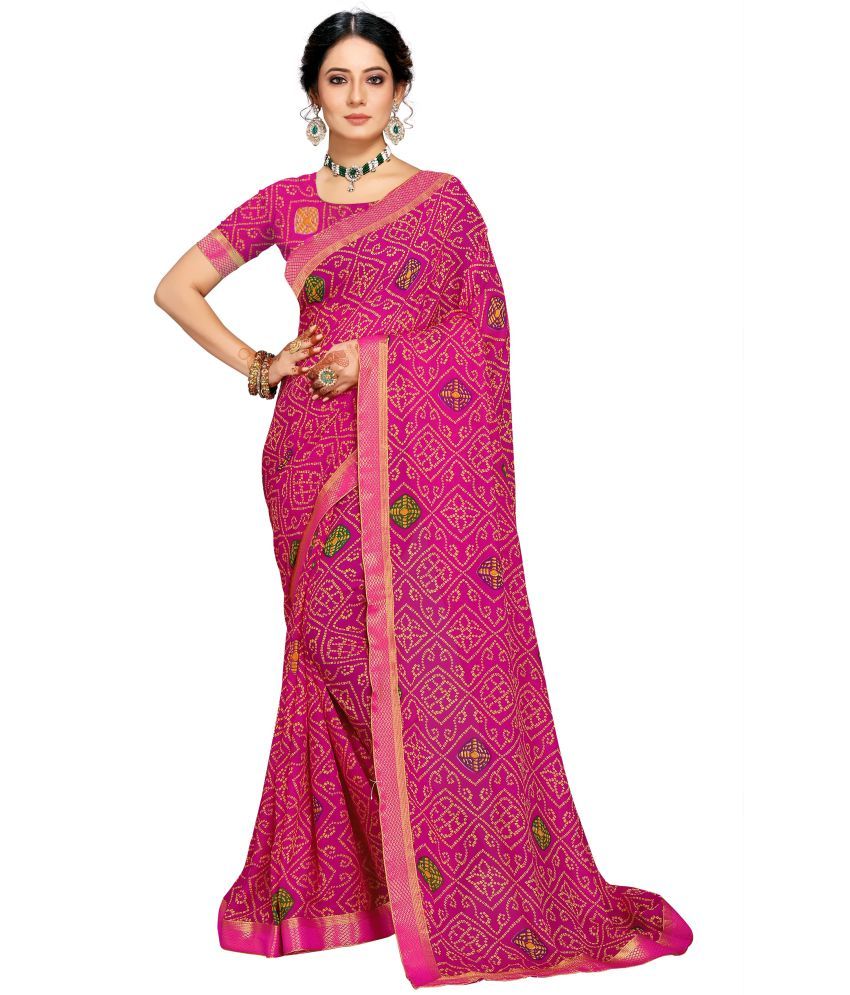     			Kanooda Prints Georgette Printed Saree With Blouse Piece ( Pink , Pack of 1 )