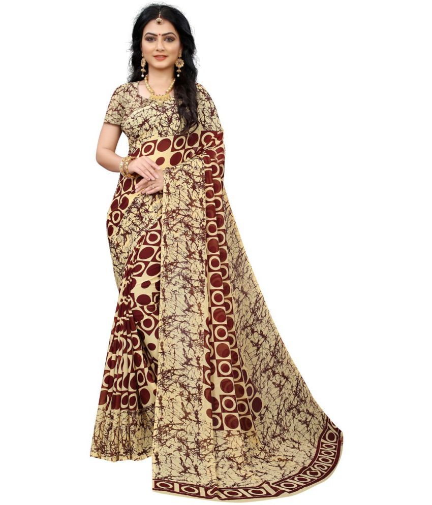     			Kanooda Prints Georgette Printed Saree With Blouse Piece ( Maroon , Pack of 1 )