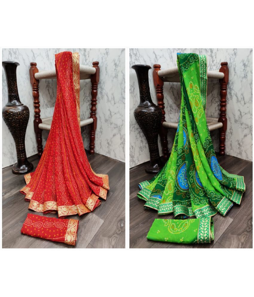     			Kanooda Prints Georgette Printed Saree With Blouse Piece ( Multicolor , Pack of 2 )