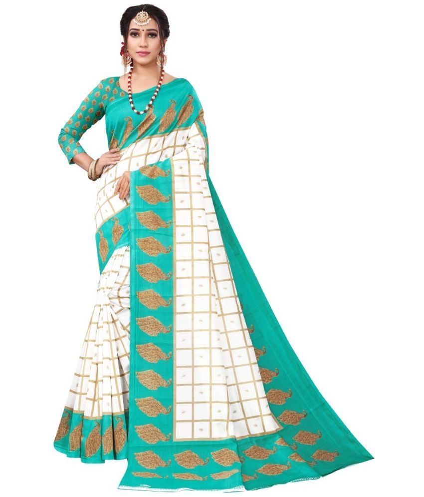     			Kanooda Prints Silk Blend Printed Saree With Blouse Piece ( Green , Pack of 1 )