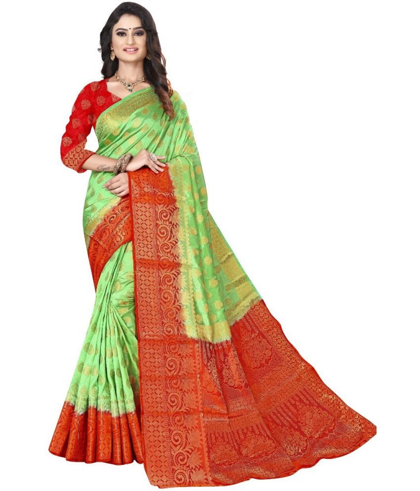     			Kanooda Prints Silk Blend Self Design Saree With Blouse Piece ( Green , Pack of 1 )