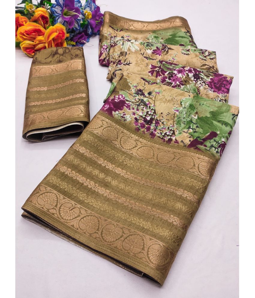     			Kanooda Prints Silk Printed Saree With Blouse Piece ( Beige , Pack of 1 )