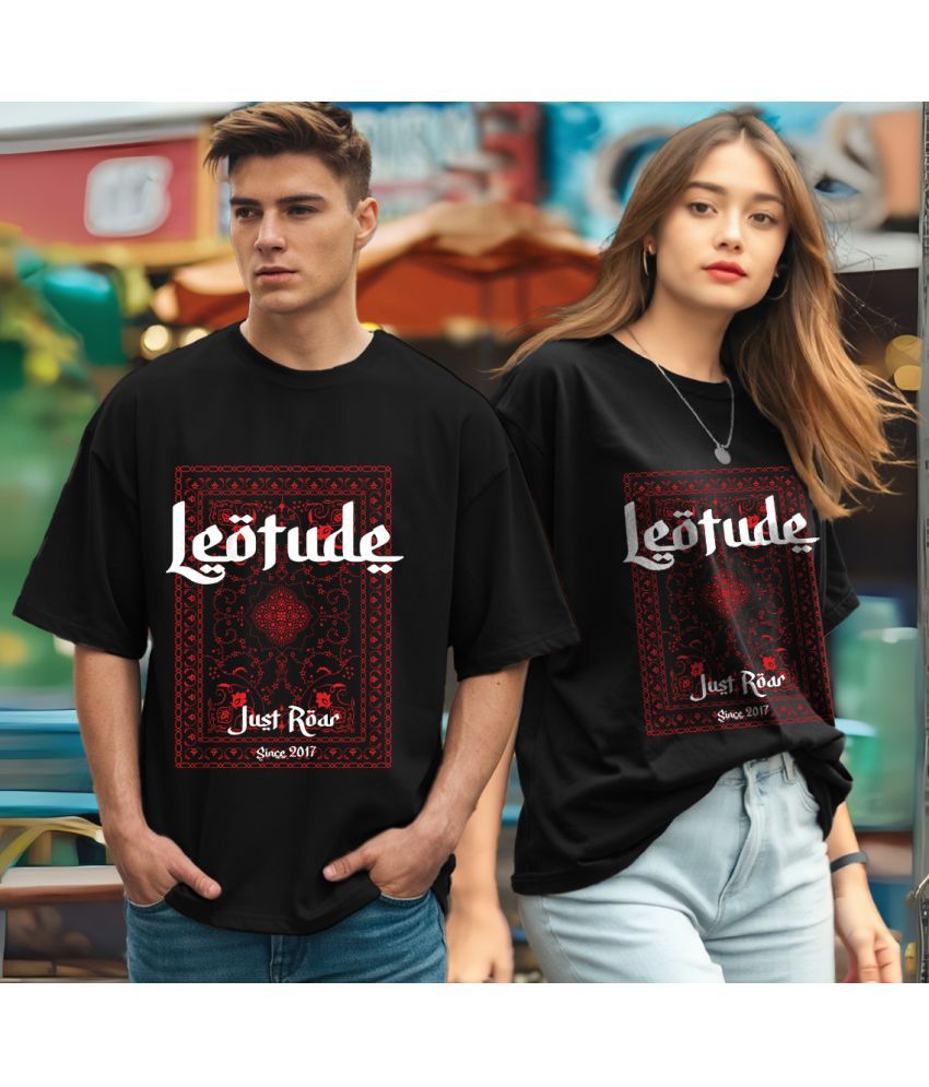     			Leotude Black Blended Oversized Fit Couple T-Shirt