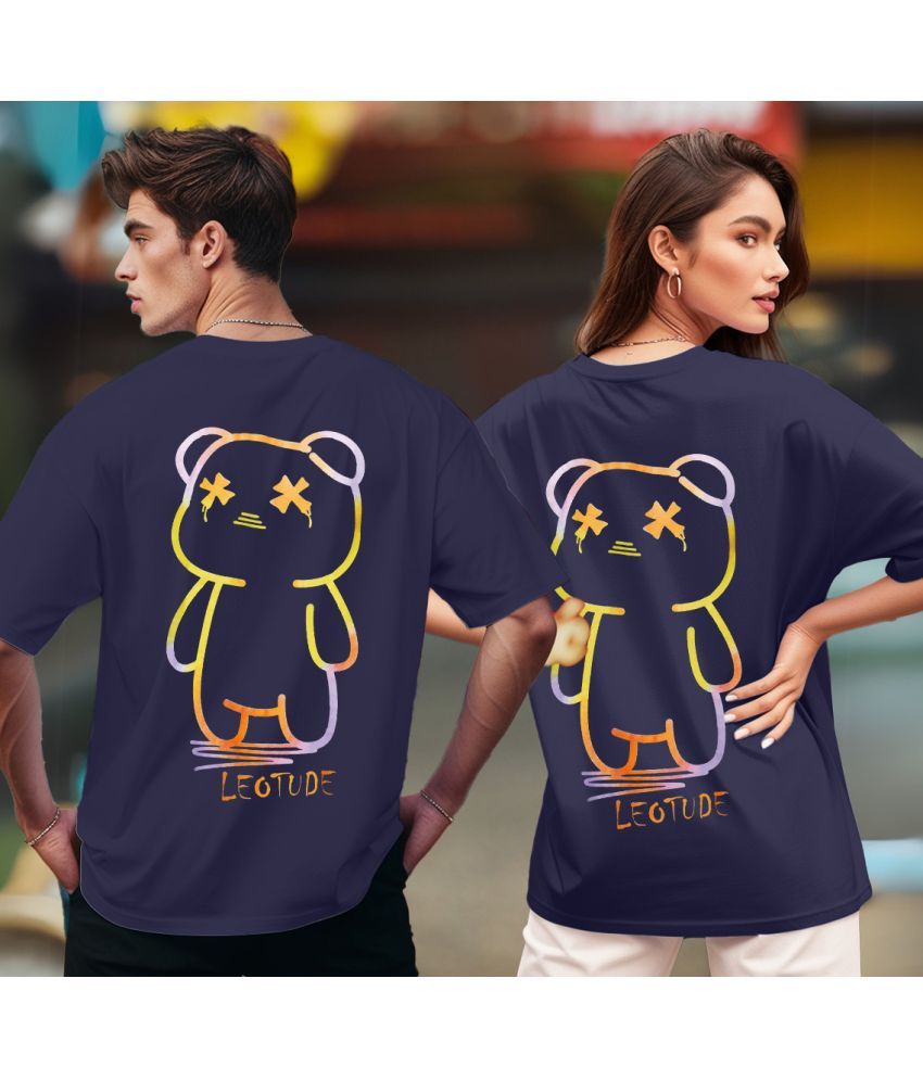     			Leotude Navy Blended Oversized Fit Couple T-Shirt