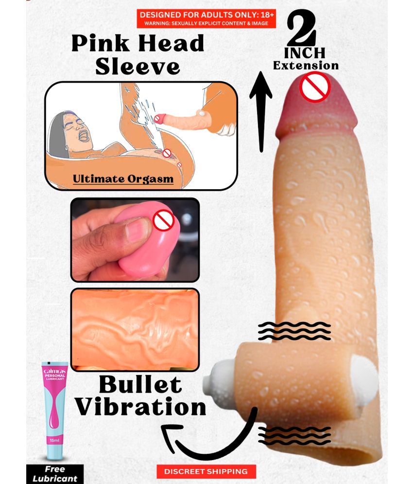     			Naughty Nights 2 Inch Extended Pink Head Realistic Penis Sleeve Size Extension with Vibration Delay Ejaculation Realistic Penis Sleeve for Men with Free Lube