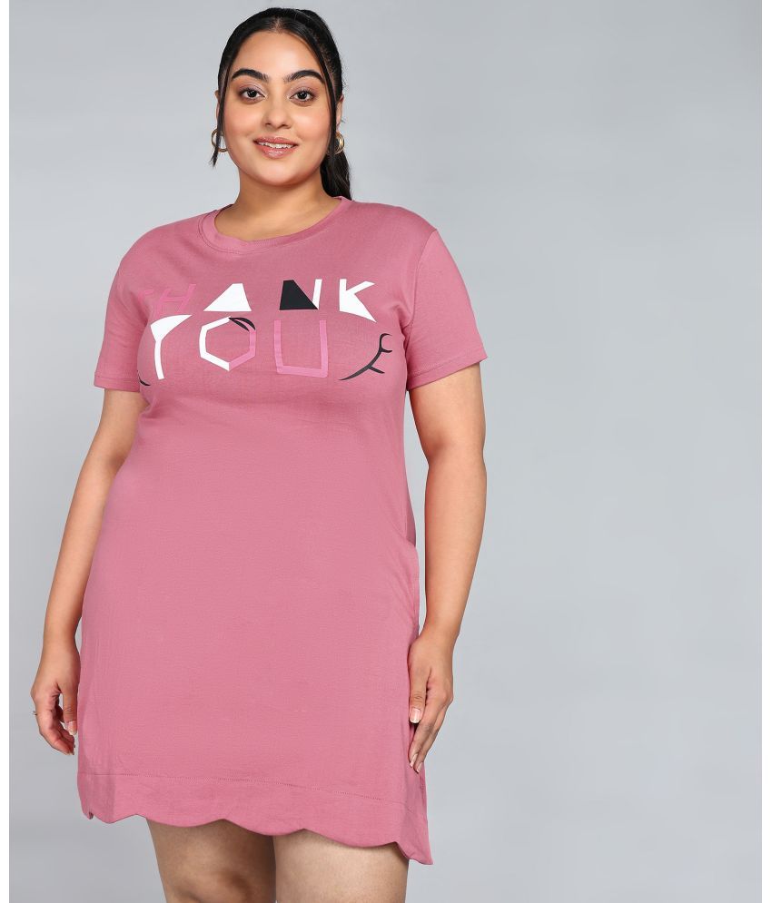     			OuterWear Cotton Printed Above Knee Women's T-shirt Dress - Pink ( Pack of 1 )