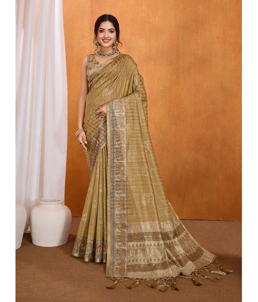     			Rekha Maniyar Cotton Silk Printed Saree With Blouse Piece ( Beige , Pack of 1 )