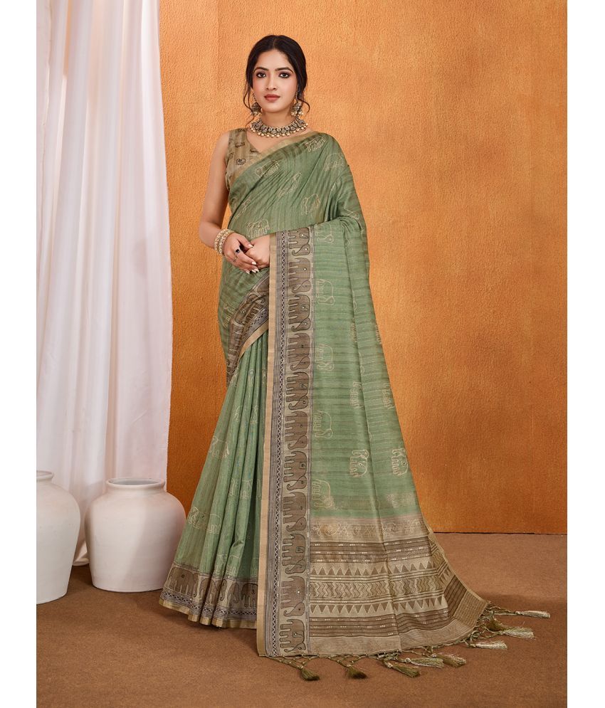     			Rekha Maniyar Cotton Silk Printed Saree With Blouse Piece ( Green , Pack of 1 )