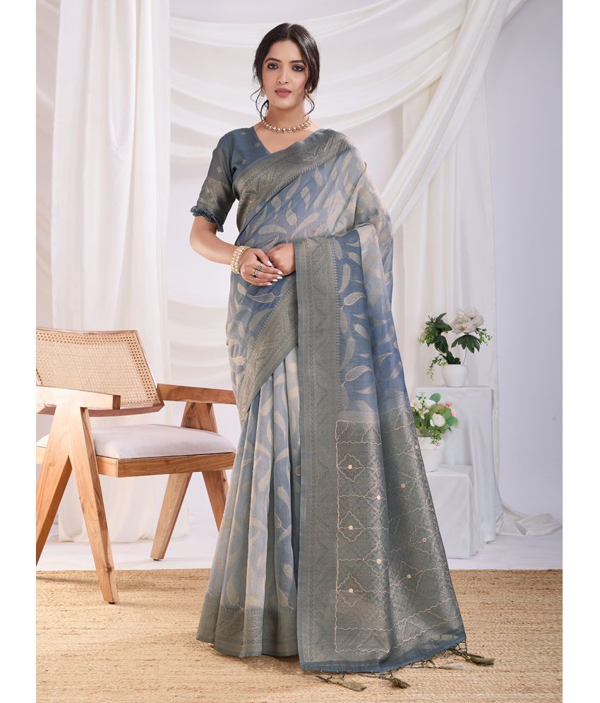     			Rekha Maniyar Cotton Silk Woven Saree With Blouse Piece ( Grey , Pack of 1 )