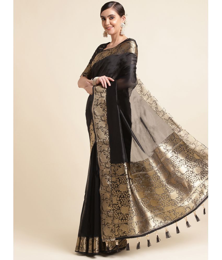     			Rekha Maniyar Silk Blend Woven Saree With Blouse Piece ( Black , Pack of 1 )