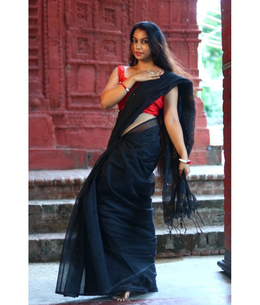     			SARADA HANDLOOM Art Silk Embellished Saree With Blouse Piece ( Black , Pack of 1 )