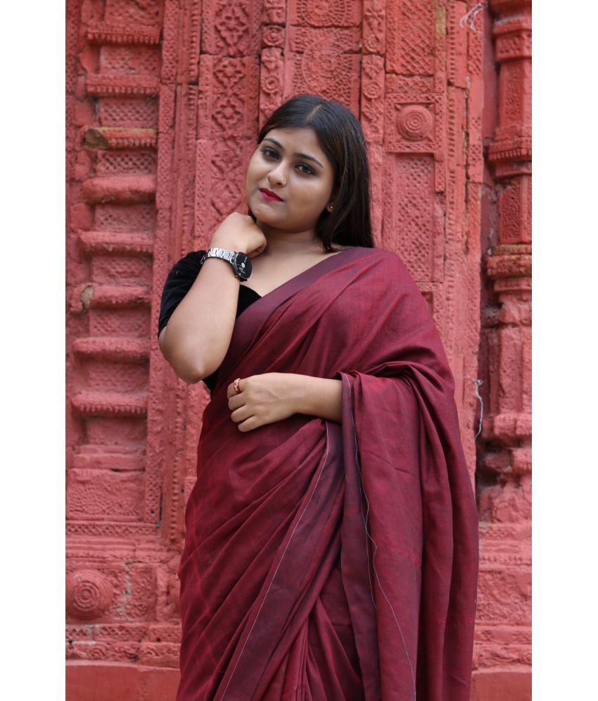     			SARADA HANDLOOM Cotton Solid Saree With Blouse Piece ( Maroon , Pack of 1 )