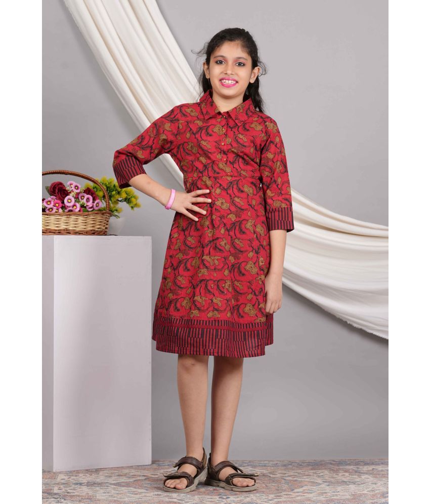     			Yash Gallery Cotton Dress For Girls ( Pack of 1 , Maroon )