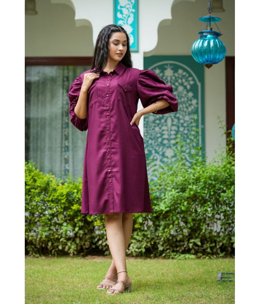     			Yash Gallery Rayon Solid Knee Length Women's Shirt Dress - Wine ( Pack of 1 )