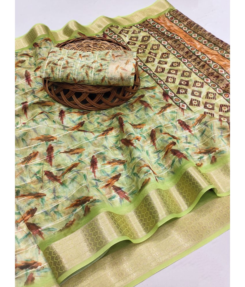     			BAYUPRI Organza Printed Saree With Blouse Piece ( Green , Pack of 1 )