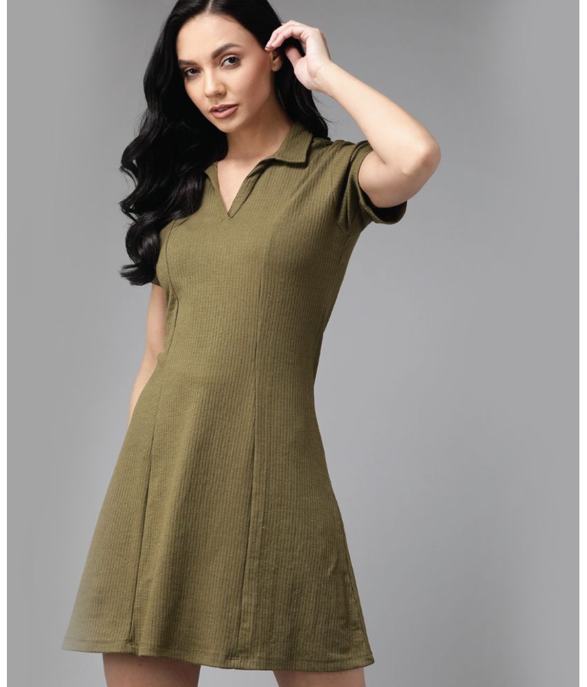     			Christy World Polyester Solid Knee Length Women's Shirt Dress - Green ( Pack of 1 )