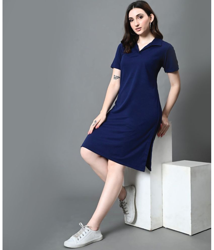     			Christy World Polyester Solid Knee Length Women's Shirt Dress - Dark Blue ( Pack of 1 )