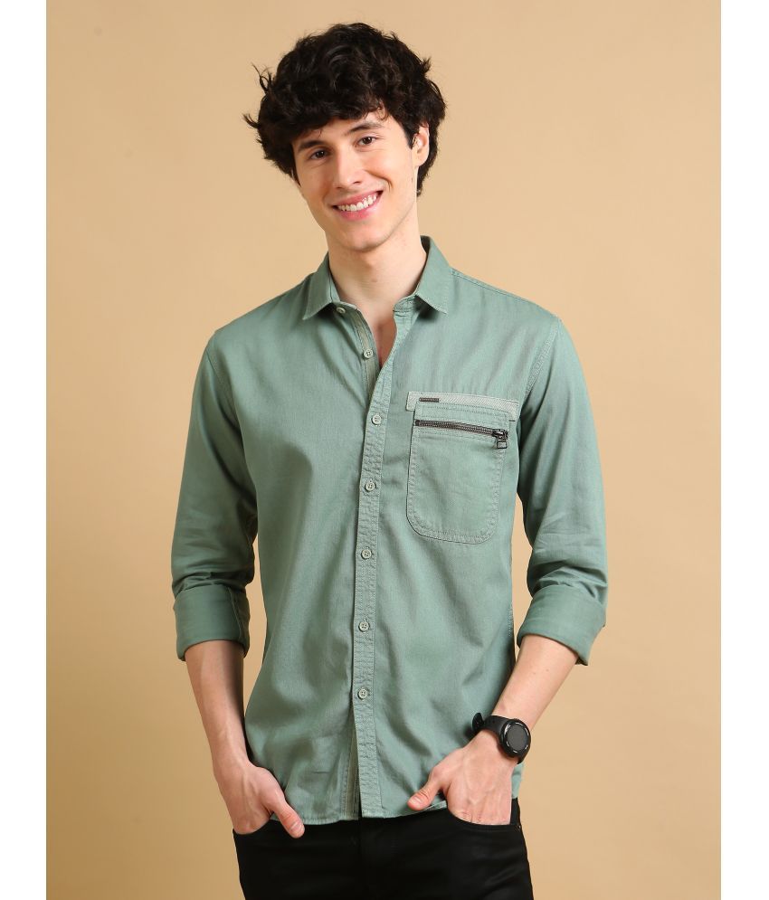     			Cool Colors Cotton Blend Slim Fit Solids Full Sleeves Men's Casual Shirt - Green ( Pack of 1 )