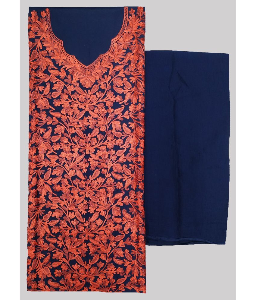     			KASHMIRI Unstitched Cotton Embroidered Dress Material - Navy Blue ( Pack of 1 )