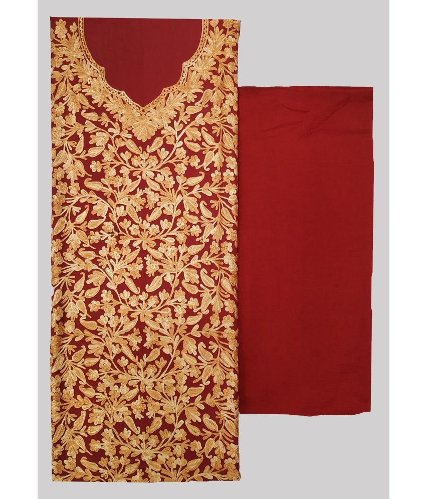     			KASHMIRI Unstitched Cotton Embroidered Dress Material - Maroon ( Pack of 1 )